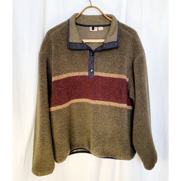 Vintage ‘00s Woolrich Green Red Two Tone Fleece Henley Jacket Mens Size XL - Picture 12 of 12